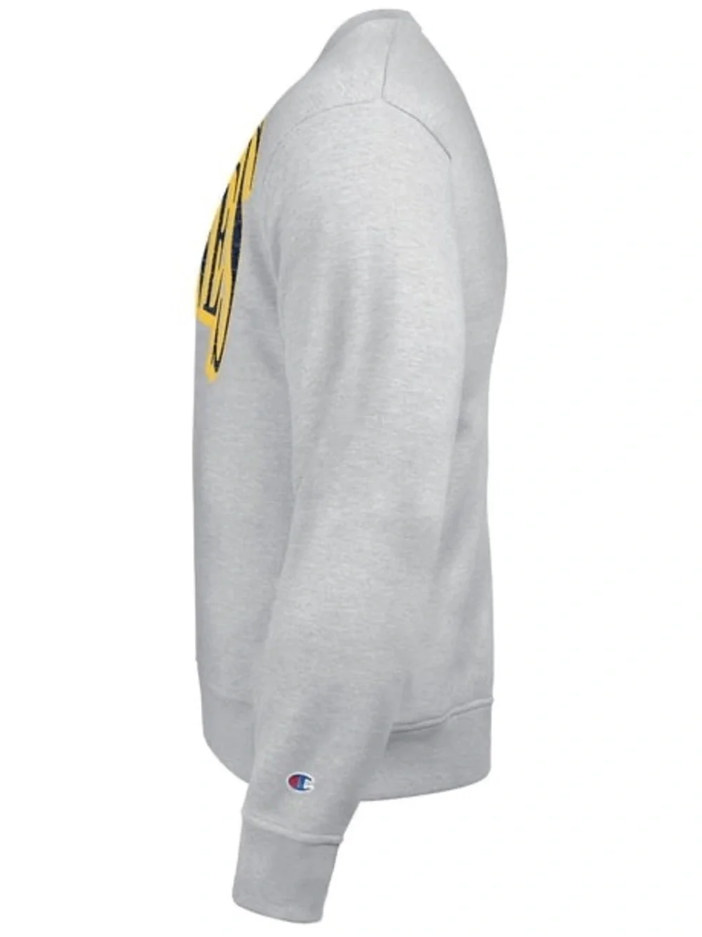 Champion Gray Crewneck Sweatshirt with Yellow & Navy Collegiate Print